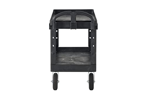 Rubbermaid Commercial Products 2-Shelf Utility/Service Cart, Medium, Lipped Shelves, Ergonomic Handle, Pneumatic Casters, 500 lbs. Capacity, for Warehouse/Garage/Cleaning/Manufacturing (FG452010BLA)