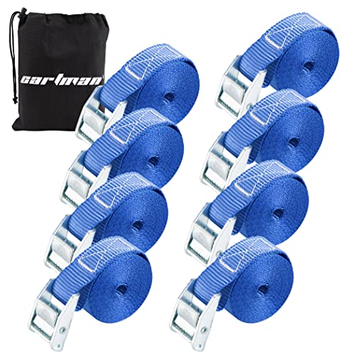 Cartman 1" x 12' Lashing Straps Cargo Tie-Down Strap Up to 600lbs, 8pk in Carry Bag, Blue