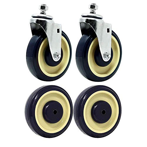 SYRATION 5" 4 Pack Polyurethane Stepped and Full Tread Face Shopping Cart Wheel Caster Replacement Kit 1400 lbs Total Capacity (5 inches Pack of 4, Dark Blue Beige Stepped Face)