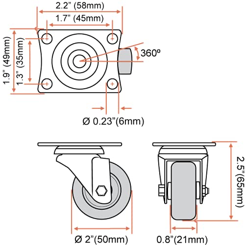 MegaDeal 12 Pack 2 - Inch Swivel Caster Wheels 50Lbs each, Rubber Base with Top Plate & Bearing With Screw
