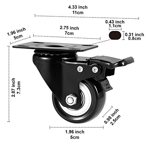 ASHGOOB 2" Caster Wheels Set of 8, Heavy Duty Casters with Brake, No Noise Locking Casters with Polyurethane (PU) Wheels, Swivel Plate Castors Pack of 8