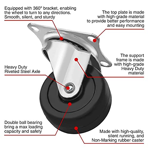 MegaDeal 12 Pack 2 - Inch Swivel Caster Wheels 50Lbs each, Rubber Base with Top Plate & Bearing With Screw