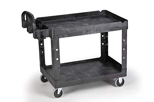 Rubbermaid Commercial Products 2-Shelf Utility/Service Cart, Medium, Lipped Shelves, Ergonomic Handle, 500 Lbs Capacity, for Warehouse/Garage/Cleaning/Manufacturing (FG452088BlA)