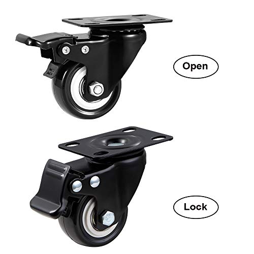 ASHGOOB 2" Caster Wheels Set of 8, Heavy Duty Casters with Brake, No Noise Locking Casters with Polyurethane (PU) Wheels, Swivel Plate Castors Pack of 8