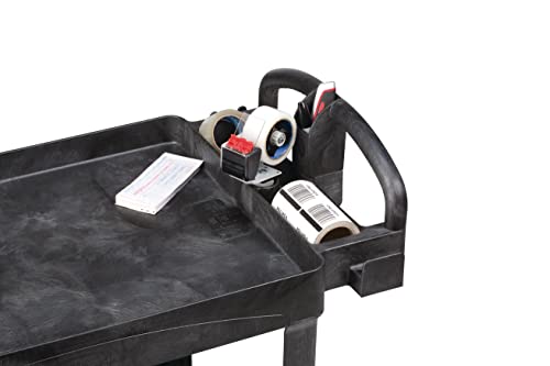 Rubbermaid Commercial Products 2-Shelf Utility/Service Cart, Medium, Lipped Shelves, Ergonomic Handle, 500 Lbs Capacity, for Warehouse/Garage/Cleaning/Manufacturing (FG452088BlA)