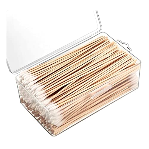 Norme 6 Inch Caliber Cleaning Swabs Round/Pointed Tip with Wooden Handle Cleaning Swabs for Jewelry Ceramics Electronics in Storage Case, 300 Pieces (Pointed Tip)
