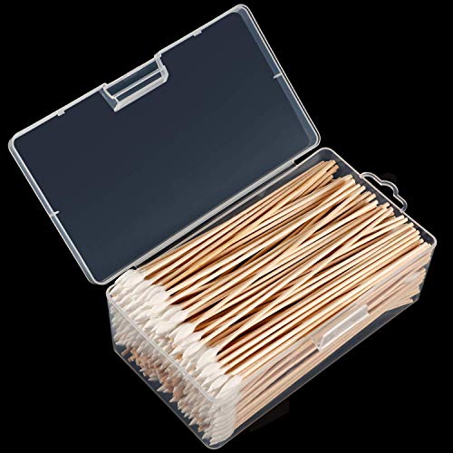 Norme 6 Inch Caliber Cleaning Swabs Round/Pointed Tip with Wooden Handle Cleaning Swabs for Jewelry Ceramics Electronics in Storage Case, 300 Pieces (Pointed Tip)