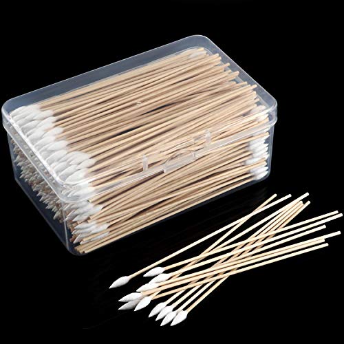 Norme 6 Inch Caliber Cleaning Swabs Round/Pointed Tip with Wooden Handle Cleaning Swabs for Jewelry Ceramics Electronics in Storage Case, 300 Pieces (Pointed Tip)