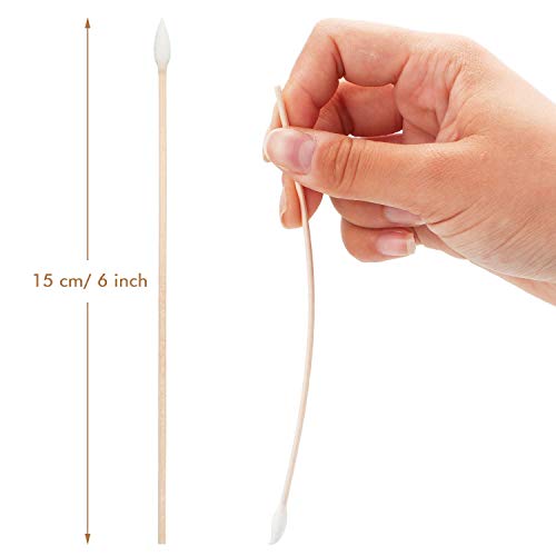 Norme 6 Inch Caliber Cleaning Swabs Round/Pointed Tip with Wooden Handle Cleaning Swabs for Jewelry Ceramics Electronics in Storage Case, 300 Pieces (Pointed Tip)