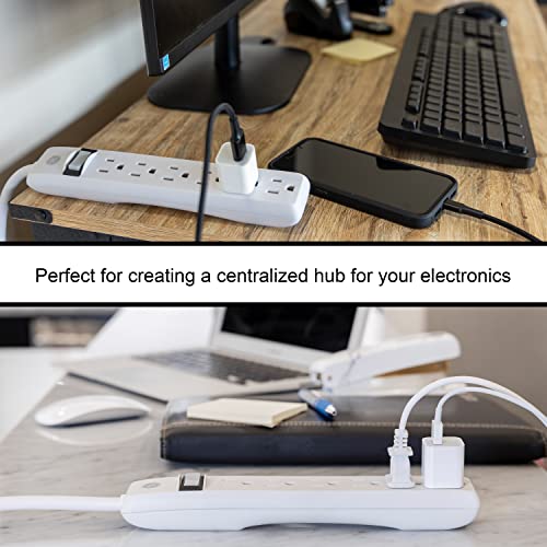 GE 6-Outlet Power Strip, 2 Pack, 2 Ft Extension Cord, Heavy Duty Plug, Grounded, Integrated Circuit Breaker, 3-Prong, Wall Mount, UL Listed, White, 14833