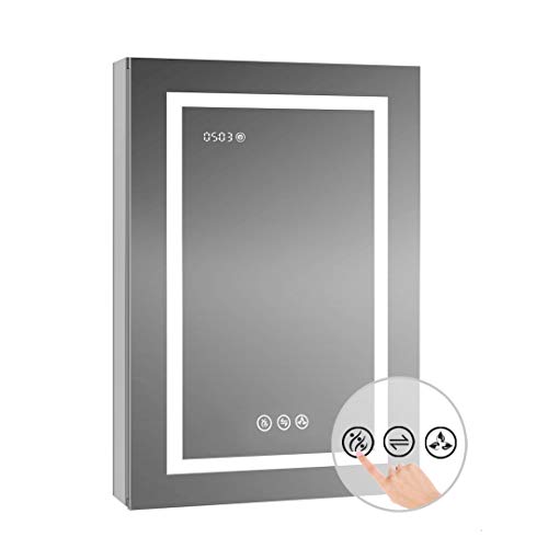 Blossom Recessed or Surface Lighted Mirror Medicine Cabinet with Lights, LED Medicine Cabinet w/Defogger, Dimmer, 3X Makeup Mirror, Outlets & USB (24x32/Left Hinge/Zoom Mirror)