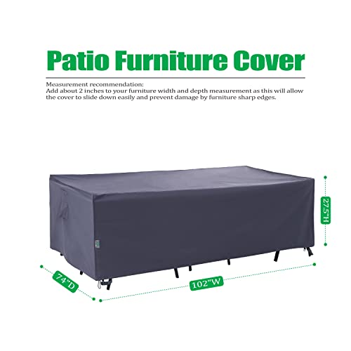 F&J Outdoors Patio Furniture Covers, Heavy Duty Waterproof UV Resistant Snow Protection Cover Fits Rectangular Table with Chairs Set, Grey, 102"Wx74"Dx27.5"H