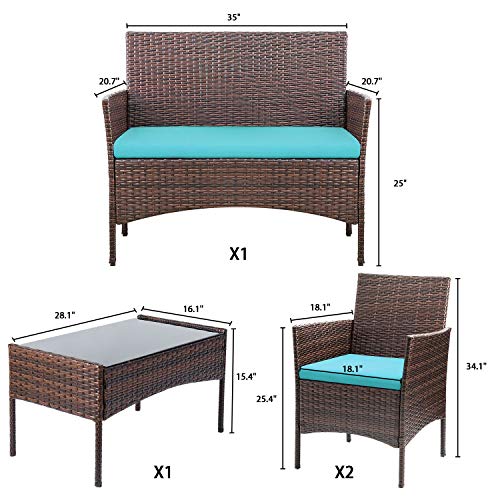 Homall 4 Pieces Patio Rattan Chair Wicker, Outdoor Indoor Use Backyard Porch Garden Poolside Balcony Furniture Sets (Blue)