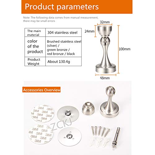 ZCKJ Door Stopper, Magnetic Door Stop, Stainless Steel Door Holder with Double Sided Sticker, Keep Your Door Open Wall Mount Silver 2 Pack