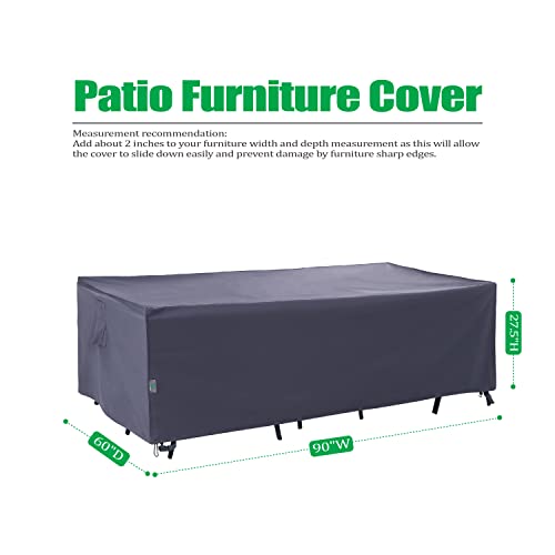 F&J Outdoors Patio Table and Chairs Cover, Waterproof UV Resistant Fits Large Rectangular/Oval Outdoor Furniture, Grey, 90" W x 60" D x 27.5" H
