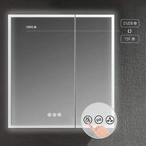 Blossom Recessed or Surface LED Mirror Medicine Cabinet with Lights, LED Medicine Cabinet w/Defogger, Dimmer, 3X Makeup Mirror, Outlets & USB (30x32/Zoom Mirror)