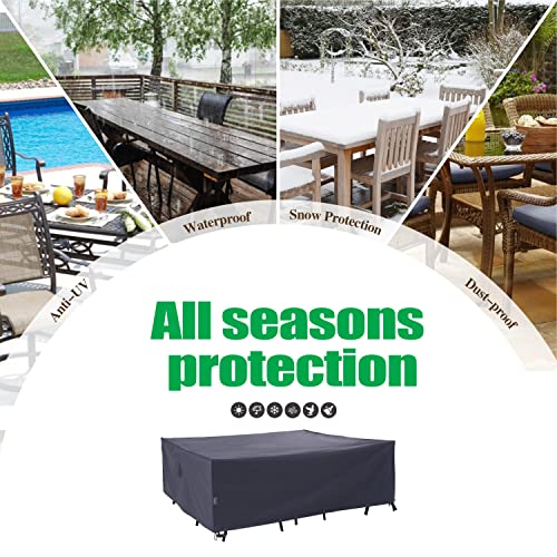 F&J Outdoors Patio Table and Chairs Cover, Waterproof UV Resistant Fits Large Rectangular/Oval Outdoor Furniture, Grey, 90" W x 60" D x 27.5" H