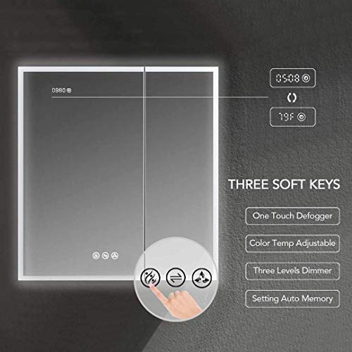 Blossom Recessed or Surface LED Mirror Medicine Cabinet with Lights, LED Medicine Cabinet w/Defogger, Dimmer, 3X Makeup Mirror, Outlets & USB (30x32/Zoom Mirror)