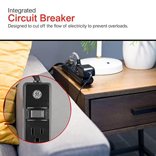 GE 6-Outlet Power Strip, 7 Ft Power Cord, Flat Plug, 3 Prong Outlet, UL Listed, Black