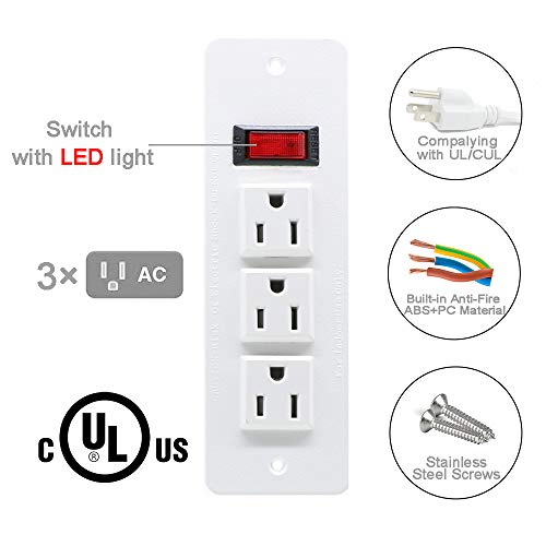 Recessed Power Strip Countertop Power Grommet Desk Mountable Power Strip Behind Drawer Outlets for Cabinet Sofa Shelf UL/ETL Certificated White
