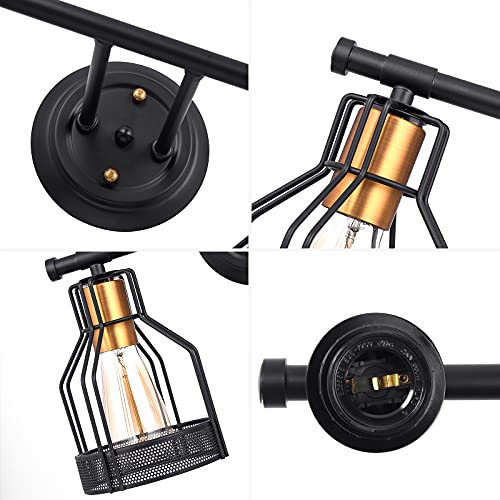 Pauwer 2 Light Industrial Bathroom Vanity Light Farmhouse Metal Cage Wall Sconce Black Bathroom Light Fixture Edison Vintage Wall Light Fixture for Bathroom Vanity Mirror Cabinet