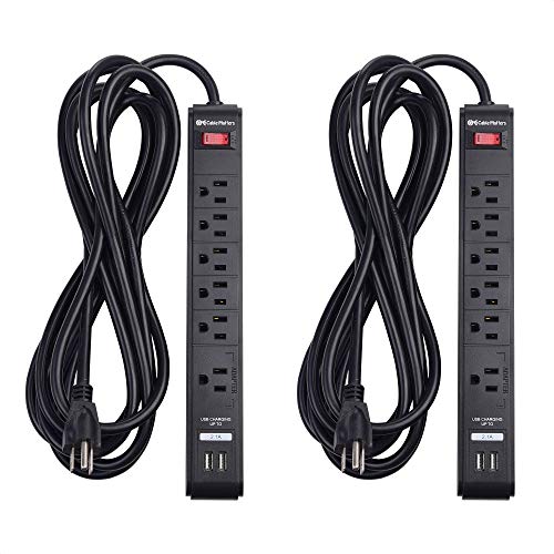 Cable Matters 2-Pack 6 Outlet Surge Protector Power Strip with USB, 12 ft Long Extension Cord (Surge Protector with USB Ports) in Black