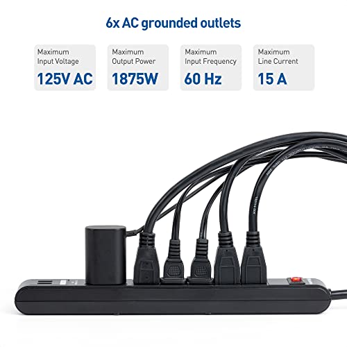 Cable Matters 2-Pack 6 Outlet Surge Protector Power Strip with USB, 12 ft Long Extension Cord (Surge Protector with USB Ports) in Black