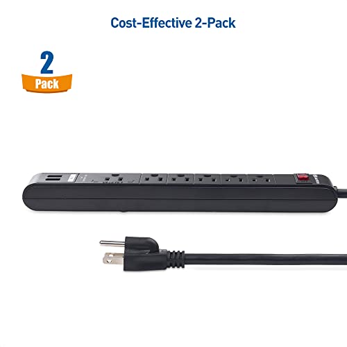 Cable Matters 2-Pack 6 Outlet Surge Protector Power Strip with USB, 12 ft Long Extension Cord (Surge Protector with USB Ports) in Black