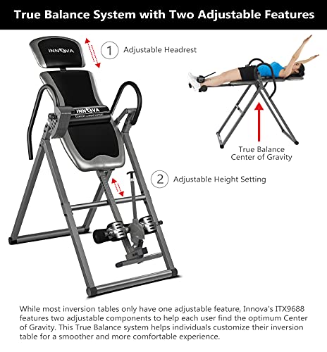 INNOVA HEALTH AND FITNESS ITX9688 Heavy Duty Inversion Table, Extended Ankle Holding System, 300 lb Weight Capacity