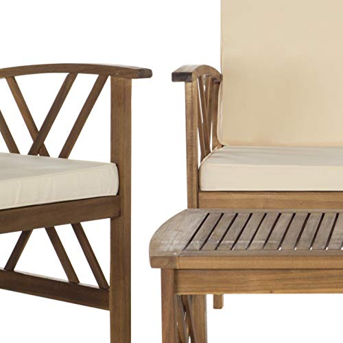 SAFAVIEH Outdoor Collection Fontana Grey Wash/ Beige 4-Piece Conversation Patio Set with Cushions