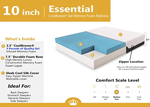 DynastyMattress 10-Inch CoolBreeze Gel Memory Foam Mattress for RV, Camper, Trailer-Short King RV Size