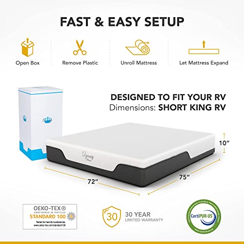 DynastyMattress 10-Inch CoolBreeze Gel Memory Foam Mattress for RV, Camper, Trailer-Short King RV Size