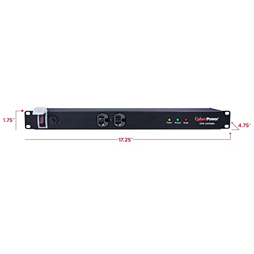 CyberPower CPS1220RMS Surge Protector, 120V/20A, 12 Outlets, 15ft Power Cord, 1U Rackmount, Black