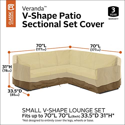 Classic Accessories Veranda Water-Resistant 70 Inch Patio V-Shaped Sectional Lounge Set Cover, Patio Furniture Covers, Pebble/Bark/Earth