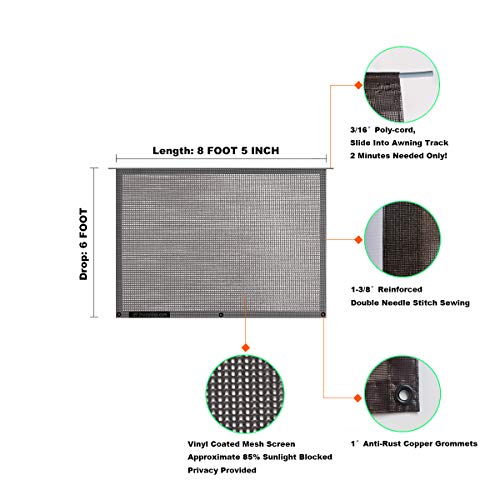 RV Sun Shade Screen for Awning - 6' X 8' 5'' Brown Mesh Sunshade Motorhome Camping Trailer UV Sunblocker Canopy Sunscreen - Shadeidea Offer 3 Years Warranty