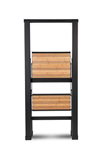 Step Ladder 2 Step Folding, Decorative - Beautiful Bamboo & Black Aluminum, Lightweight, Ultra Slim Profile, Anti Slip Steps, Sturdy-Portable for Home, Office, Kitchen, Photography Use,by SORFEY