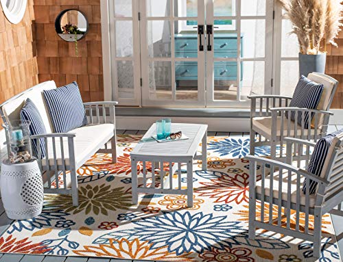 SAFAVIEH Outdoor Collection Fontana Grey / Beige Cushions/ Stripe Pillows 4-Piece Conversation Patio Set