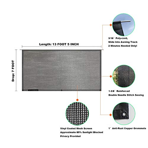 Shadeidea RV Awning Sun Shade Screen for Awning - 7' X 13' 5'' Black Mesh Sunshade Motorhome Camping Trailer UV Sunblocker Canopy Sunscreen - Offer 3 Year Warranty