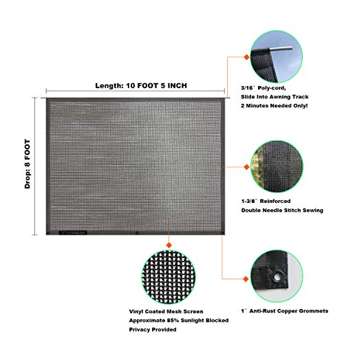 Shadeidea RV Awning Sun Shade Screen for Awning - 8' X 10' 5'' Black Mesh Sunshade Motorhome Camping Trailer UV Sunblocker Canopy Sunscreen - Offer 3 Year Warranty