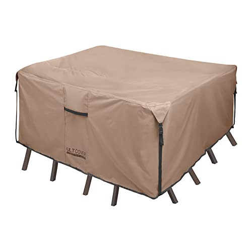 ULTCOVER Square Patio Heavy Duty Table Cover - 600D Tough Canvas Waterproof Outdoor Dining Table and Chairs General Purpose Furniture Cover Size 74 inch
