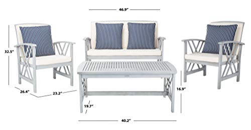 SAFAVIEH Outdoor Collection Fontana Grey / Beige Cushions/ Stripe Pillows 4-Piece Conversation Patio Set