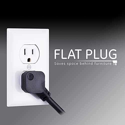 GE 6-Outlet Surge Protector, 8 Ft Extension Cord, Power Strip, 1300 Joules, Flat Plug, Twist-to-Close Safety Covers, Protected Indicator Light, UL Listed, Black, 33662