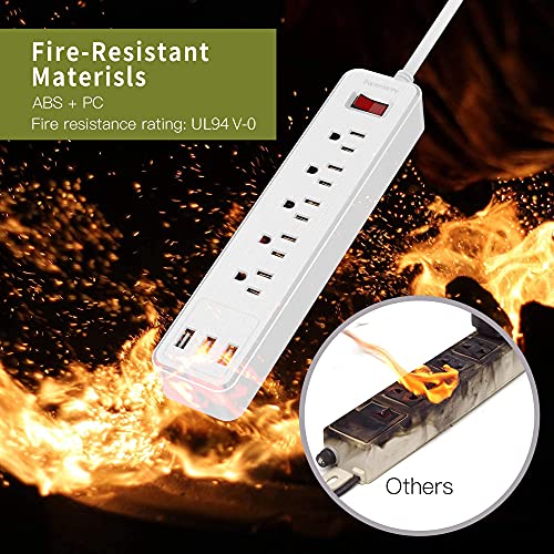 Power Strip, SUPERDANNY Surge Protector, 5 Outlets, 3 USB Ports, 4.5 Ft Extension Cord, 900 Joules, Mountable, Overload Switch, Protected Indicator Light, Multiple Protections for Home Office, White