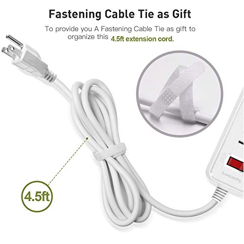 Power Strip, SUPERDANNY Surge Protector, 5 Outlets, 3 USB Ports, 4.5 Ft Extension Cord, 900 Joules, Mountable, Overload Switch, Protected Indicator Light, Multiple Protections for Home Office, White