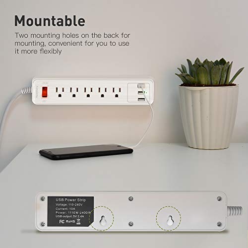 Power Strip, SUPERDANNY Surge Protector, 5 Outlets, 3 USB Ports, 4.5 Ft Extension Cord, 900 Joules, Mountable, Overload Switch, Protected Indicator Light, Multiple Protections for Home Office, White