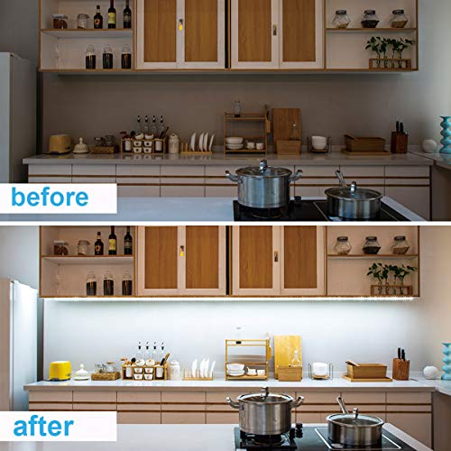 WOBANE Under Counter Light, Dimmable LED Under Cabinet Lighting, 6 PCS LED Strip Light Bars with Remote Control for Kitchen,Shelf,Pantry,Showcase,Desk,Cupboard 6000K White, Timing, 16W 1500LM,9.8 ft