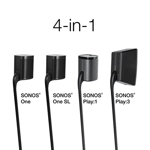 GT STUDIO Speaker Stands for SONOS One, One SL, Play:1, Play:3, Premium Design Improves Surround Sound, Heavy Base, Complete Cord Concealment- (Single, Black)