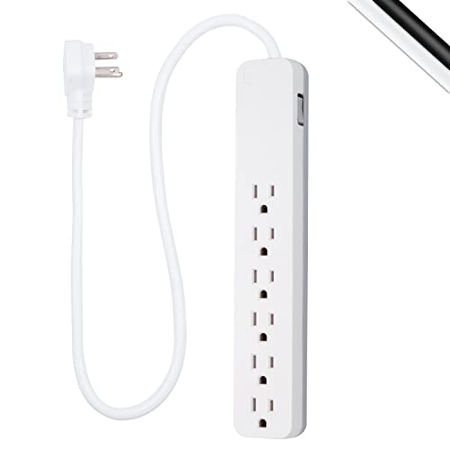 GE Pro 6-Outlet Surge Protector, 2 Ft Extension Cord, 620 Joules, Power Strip, Flat Plug, Integrated Circuit Breaker, Wall Mount, UL Listed, White, 40532