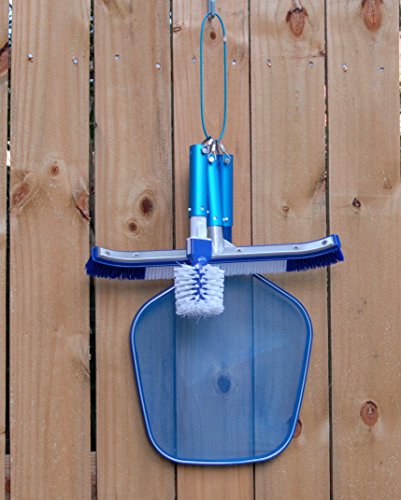 Pool Tool Holder and Organizer; Storage System for Brushes, Leaf rakes, Skimmers, Vacuum Head, and Other Telescopic Pole Cleaning Equipment attachments (3, ICY Blue)