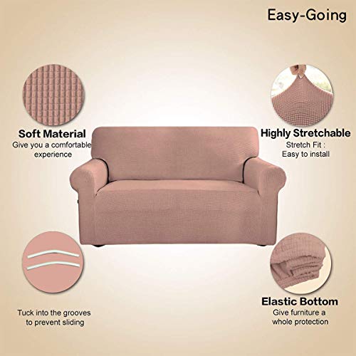 Easy-Going Stretch Loveseat Slipcover 1-Piece Sofa Cover Furniture Protector Couch Soft with Elastic Bottom for Kids Polyester Spandex Jacquard Fabric Small Checks (Loveseat, Pink)
